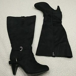 TORRID black suede wide calf heeled boots size 12W